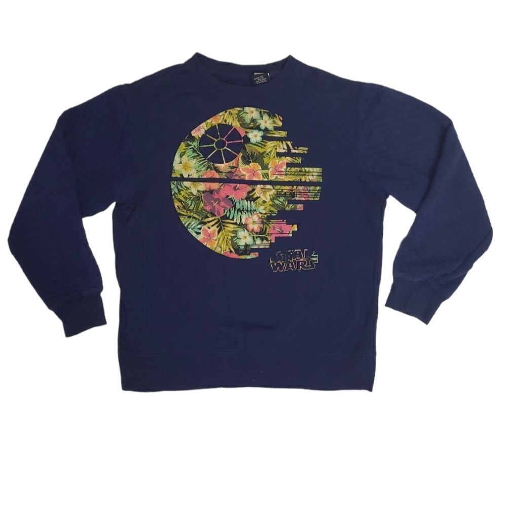 STAR WARS tropical‎ floral death star navy blue unisex sweatshirt M